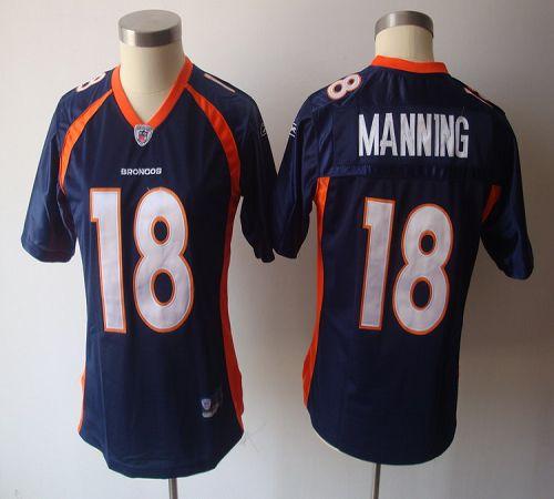 Broncos #18 Peyton Manning Blue Women's Team Color Stitched NFL Jersey - Click Image to Close